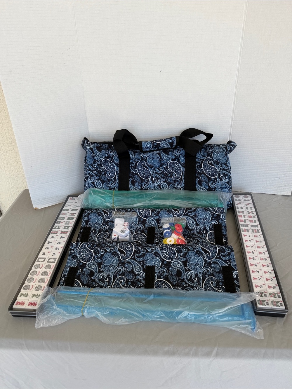 American Mahjong Set Sealed Tiles Blue Paisley Travel Carry Bag and Accessories - Picture 5 of 12